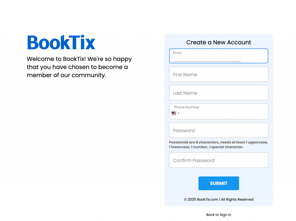 BookTix Account Setup